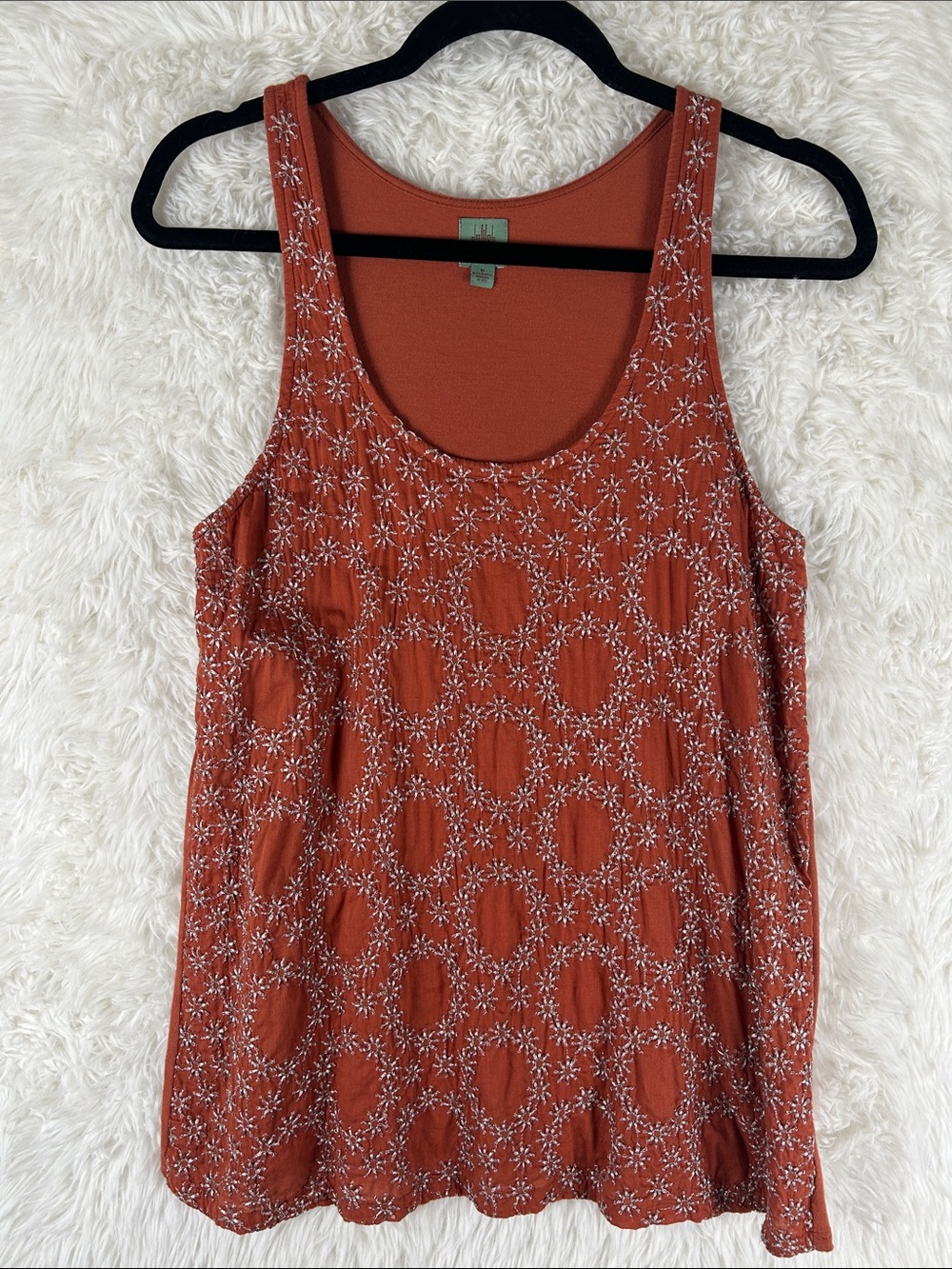 HWR Anthropologie Rust Floral Embroidered Tank Top